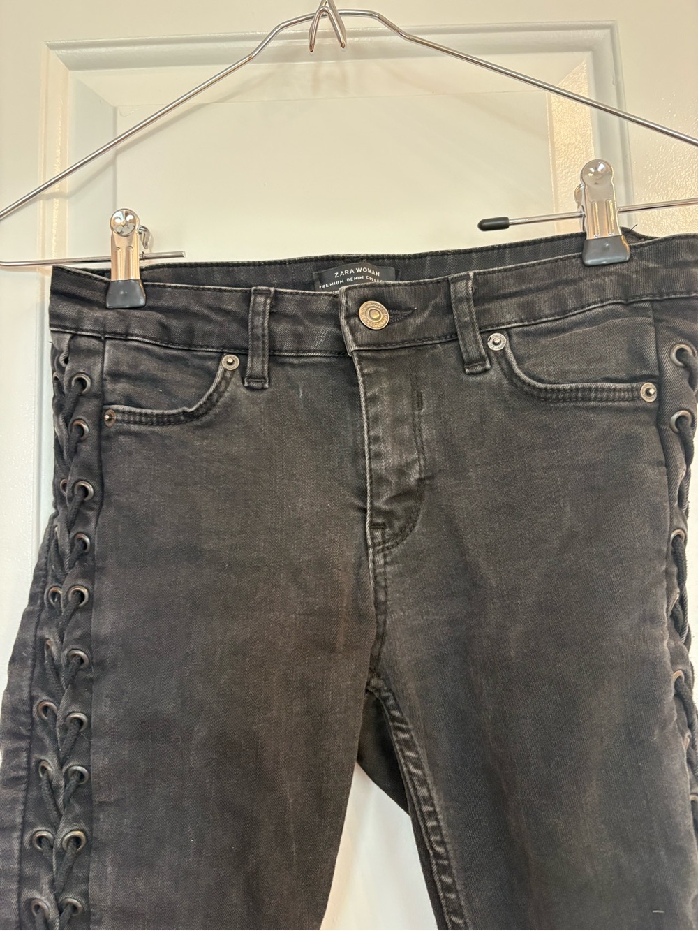 Zara Black Skinny Jeans with Side Lace-Up Detail